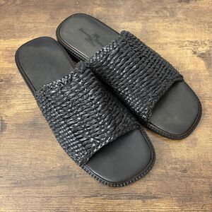 Tommy Bahama Men Woven Slip On Slide Sandals Size 10 Black Leather Casual Beach